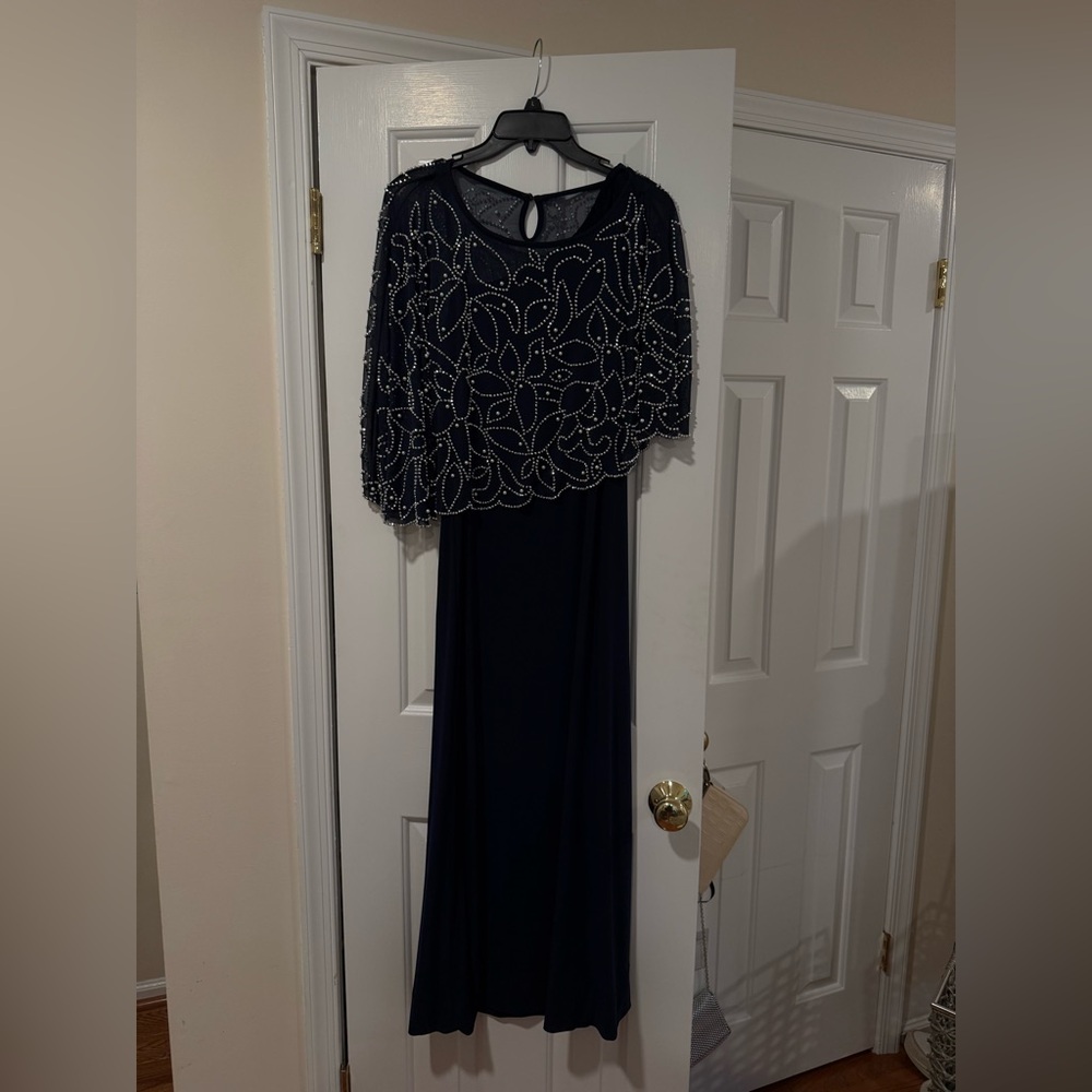 MSK Navy Long Sleeve Beaded Dress